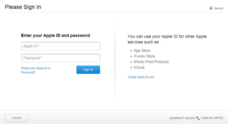Apple login page